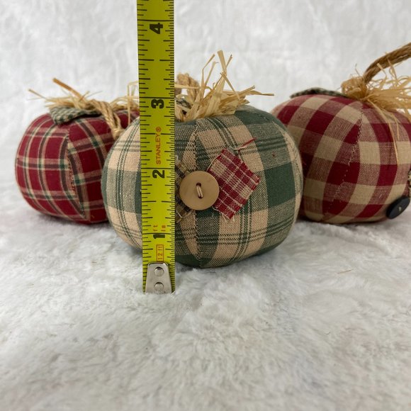 Plaid Gingham country fabric Apples set of 3 Farmhouse Fall Country Check Ornies - Picture 5 of 6